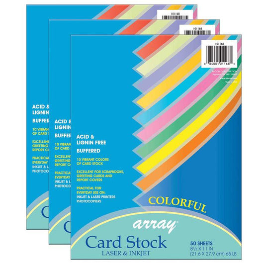 Colorful Card Stock, 10 8-1/2" x 11", 50 Sheets Per Pack, 3 Packs