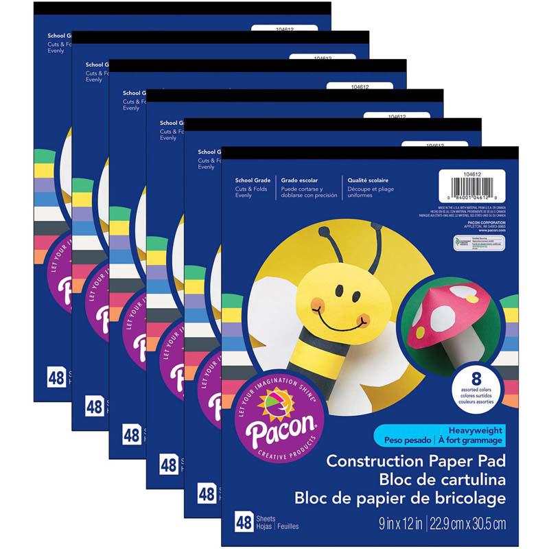 Heavyweight Construction Paper Pad, 8 9" x 12", 48 Sheets Per Pack, 12 Packs