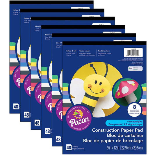 Heavyweight Construction Paper Pad, 8 9" x 12", 48 Sheets Per Pack, 12 Packs