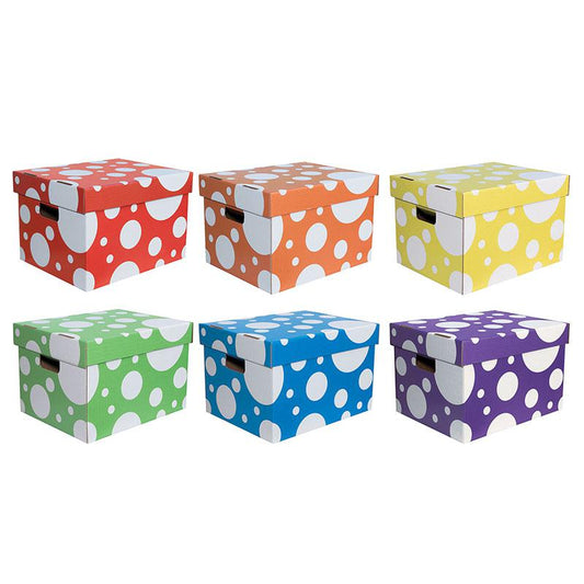 Storage Totes, 6 Assorted Polka Dot Colors, Pack of 6