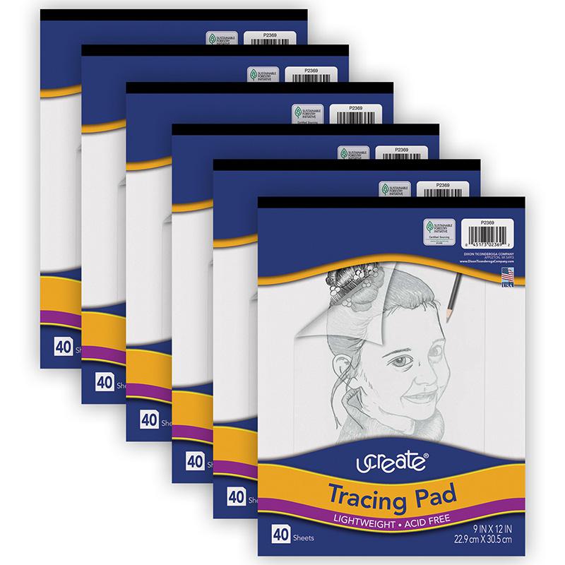 Tracing Pad, White, 9" x 12", 40 Sheets, Pack of 6