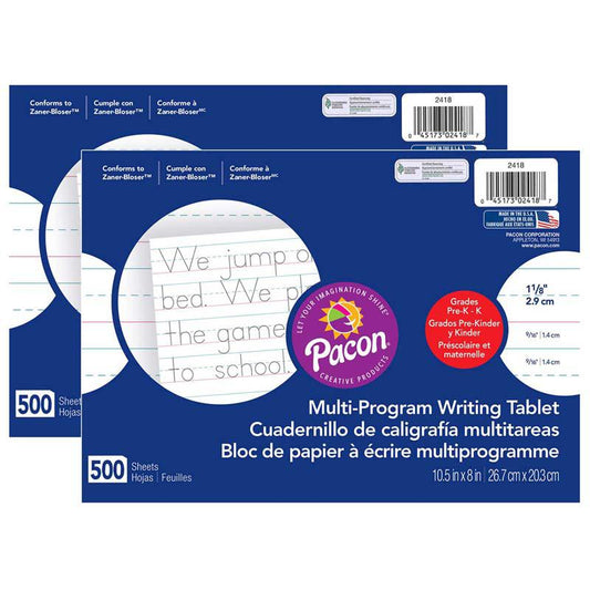 Multi-Program Handwriting Paper, 1-1/8" Ruled, 500 Sheets Per Pack, 2 Packs