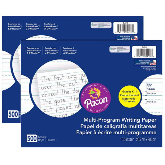 Multi-Program Handwriting Paper, 5/8" Ruled 500 Sheets Per Pack, 2 Packs