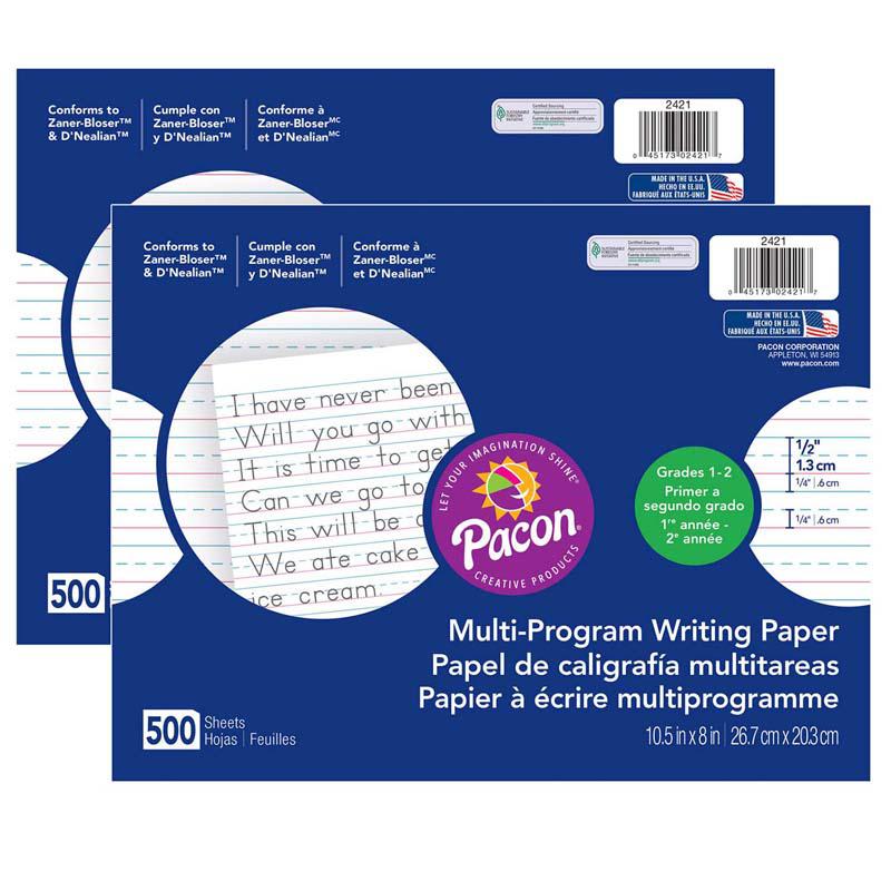 Multi-Program Handwriting Paper, 1/2" Ruled, 500 Sheets Per Pack, 2 Packs