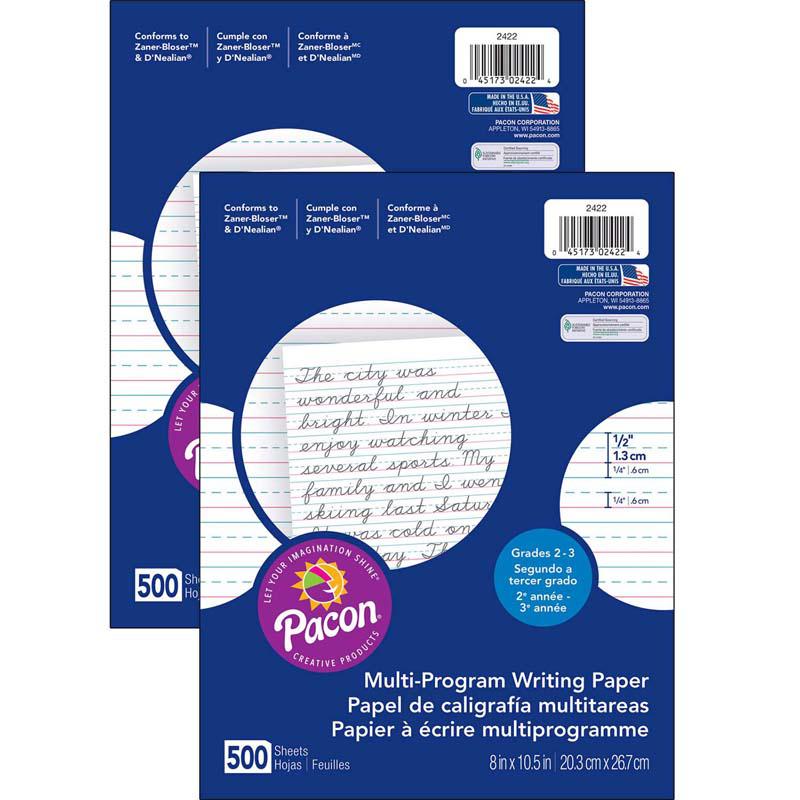 Multi-Program Handwriting Paper, 1/2" Ruled, White, 500 SheetsPer Pack, 2 Packs