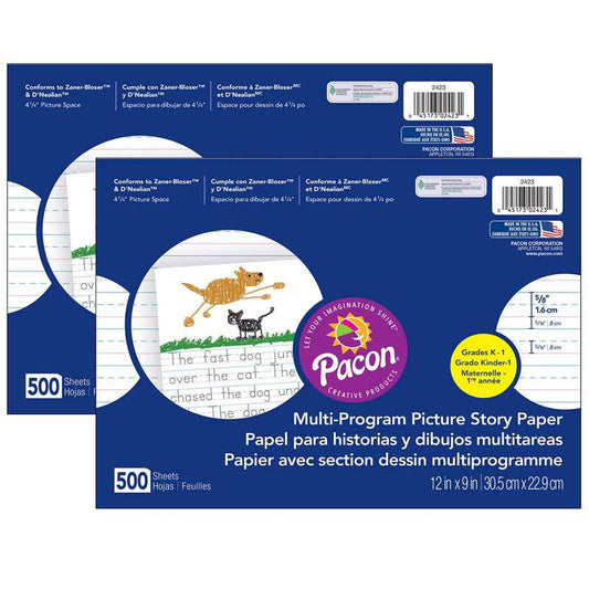 Multi-Program Picture Story Paper, 5/8" Ruled, 500 Sheets Per Pack, 2 Packs