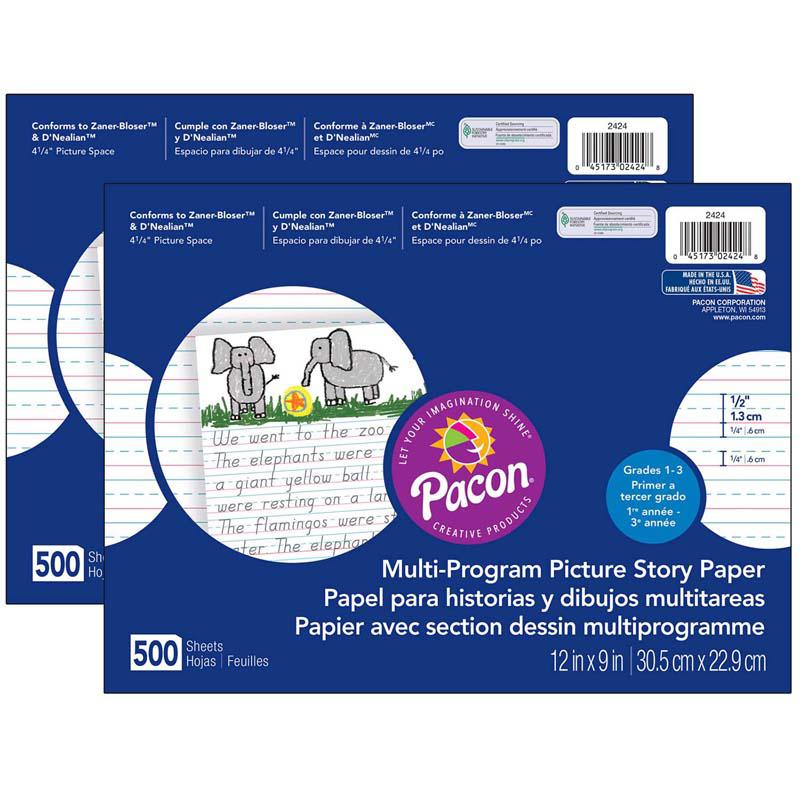 Multi-Program Picture Story Paper, 1/2" Ruled, 500 Sheets Per Pack, 2 Packs