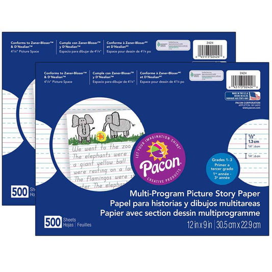 Multi-Program Picture Story Paper, 1/2" Ruled, 500 Sheets Per Pack, 2 Packs