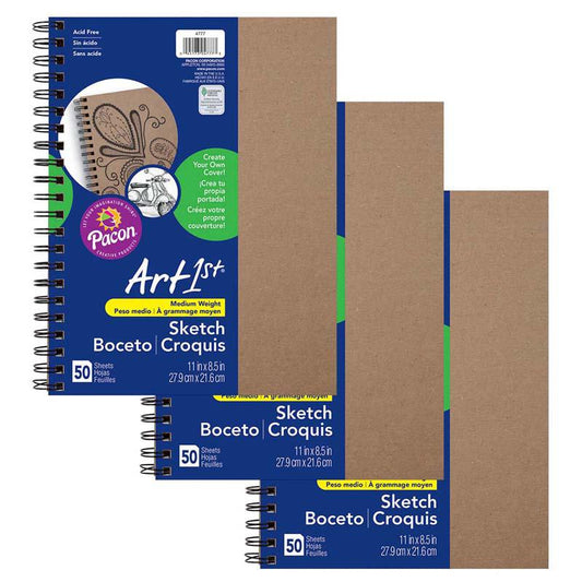 Create Your Own Cover Sketch Diary, Natural Chip Cover, 50 Sheets, Pack of 3