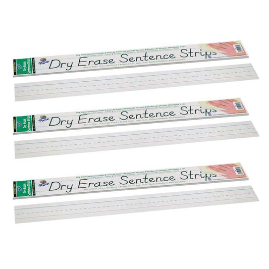 Dry Erase Sentence Strips, White, 3" x 24", 30 Per Pack, 3 Packs