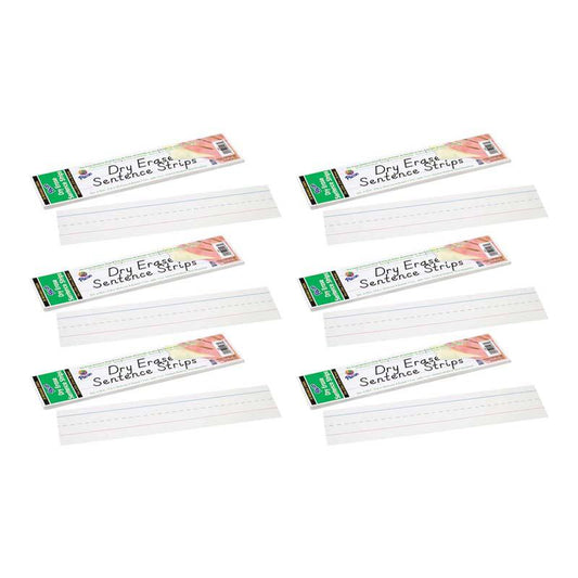 Dry Erase Sentence Strips, White, 1-1/2" X 3/4" Ruled, 30 Per Pack, 6 Packs