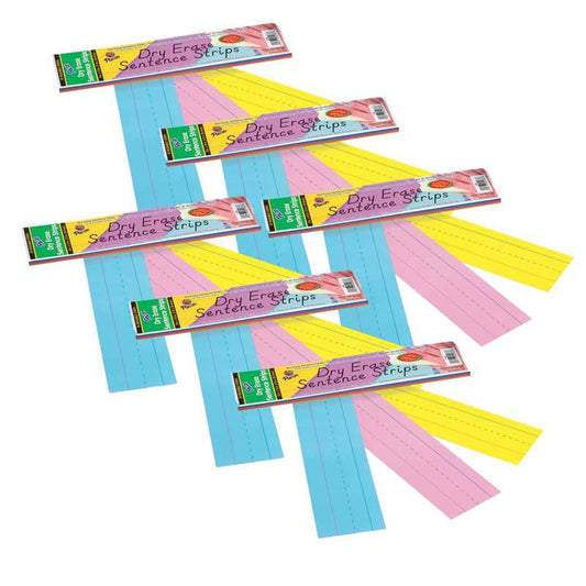 Dry Erase Sentence Strips, 3 1-1/2" X 3/4" Ruled, 3" x 12", 30 Per Pack, 6 Packs