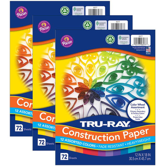 Color Wheel Assortment, 12 Vibrant Colors, 72 Sheets Per Pack, 3 Packs