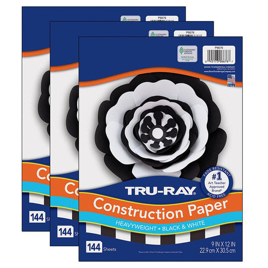 Premium Construction Paper, Black & White, 144 Sheets Per Pack, 3 Packs