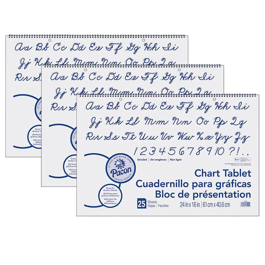 Chart Tablet, Cursive Cover, Unruled 24" x 16", 25 Sheets, 3 Tablets