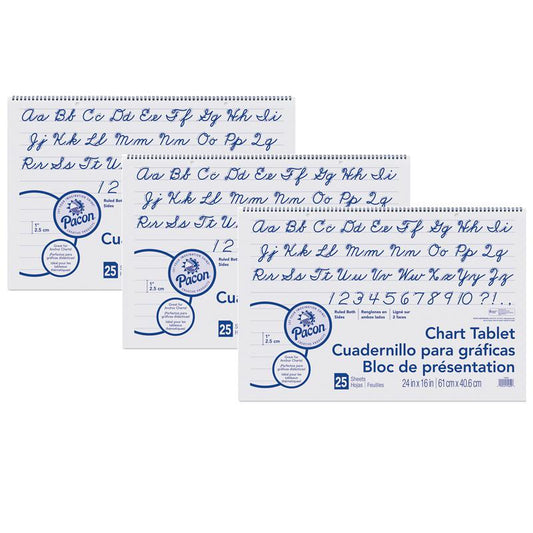 Chart Tablet, Cursive Cover, 1" Ruled, 25 Sheets Per Tablet, 3 Tablets