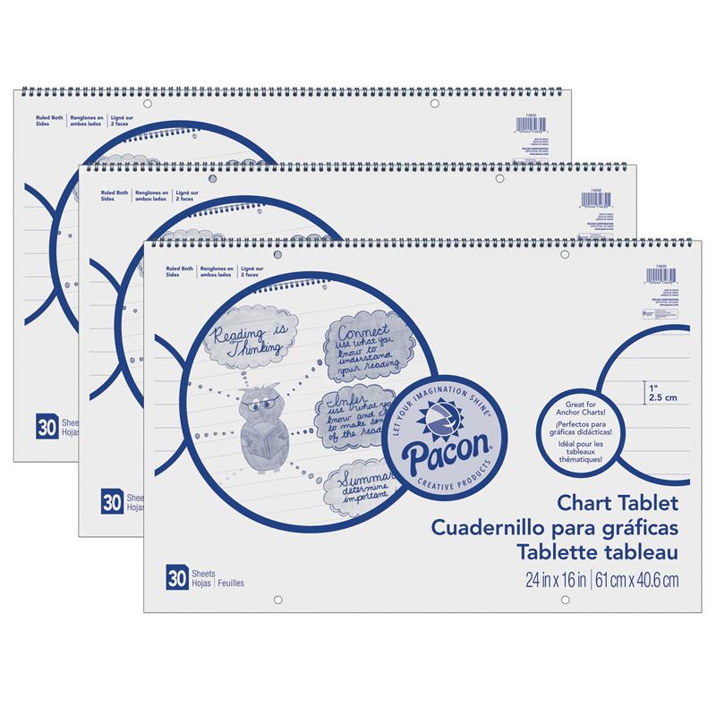 Chart Tablet, Cursive Cover, 1" Ruled, 30 Sheets Per Tablet, 3 Tablets