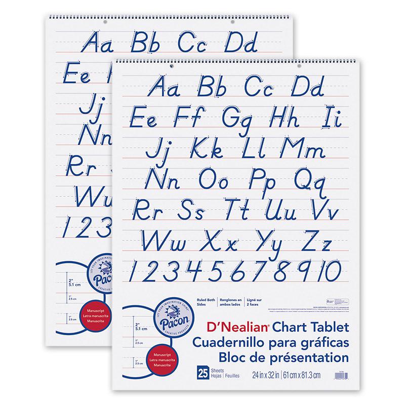 D'Nealian Chart Tablet, Manuscript Cover, 25 Sheets, Pack of 2