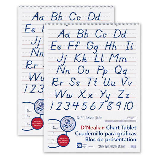 D'Nealian Chart Tablet, Manuscript Cover, 25 Sheets, Pack of 2