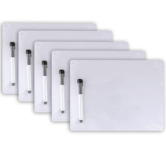 Dry Erase Whiteboard, 1-Sided, Plain, with Marker/Eraser, 9" x 12", 5 Sets