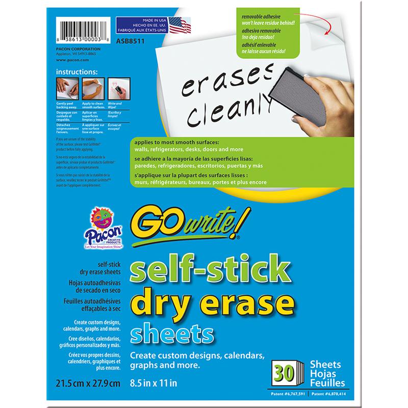 GO WRITE DRY ERASE SHEETS 30PK 8 1/2 X 11 PLAIN