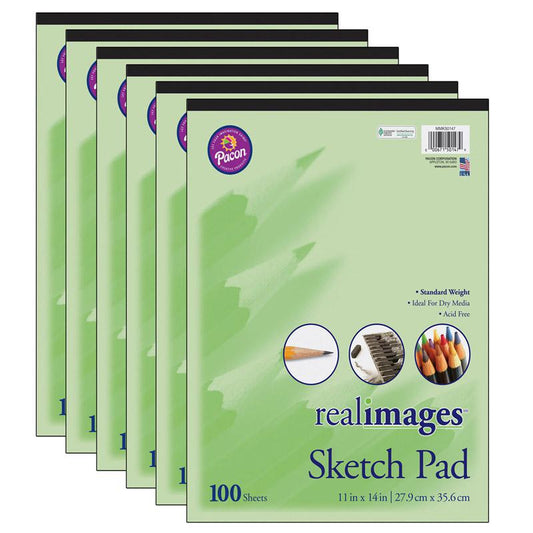 Sketch Pad, Standard Weight, 11" x 14", 100 Sheets, Pack of 6