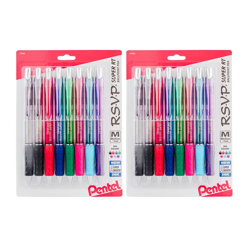 R.S.V.P. Super RT Retractable Ballpoint Pen, Assorted, 8 Per Pack, 2 Packs