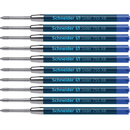 Slider 755 XB Ballpoint Pen Refill, Viscoglide Ink, Blue, Pack of 10