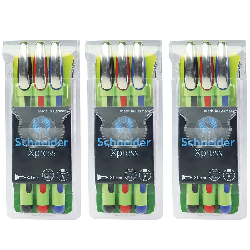 Xpress Fineliner Pen, Fiber Tip, 0.8 mm, 3 Colors Per Pack, 3 Packs