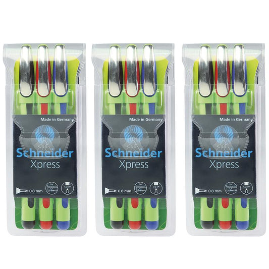 Xpress Fineliner Pen, Fiber Tip, 0.8 mm, 3 Colors Per Pack, 3 Packs