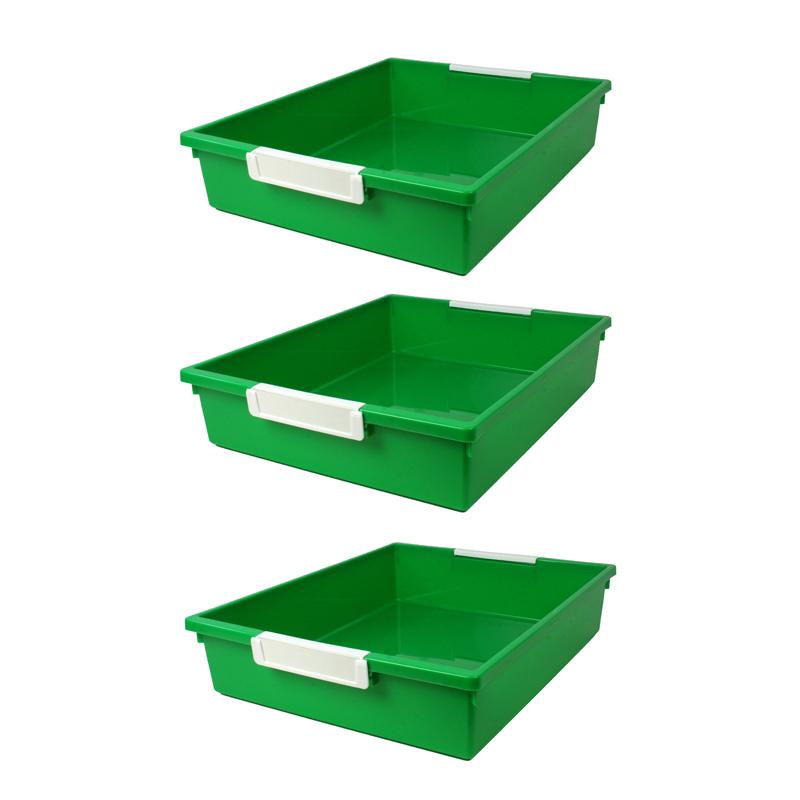 Tattle Tray with Label Holder, 6 QT, Green, Pack of 3