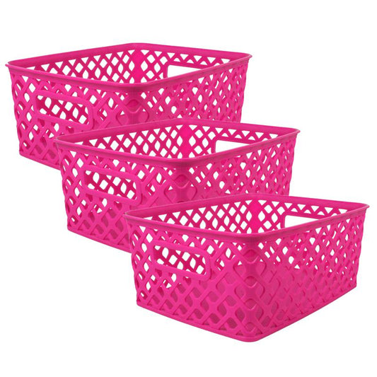 Woven Basket, Small, Hot Pink, Pack of 3