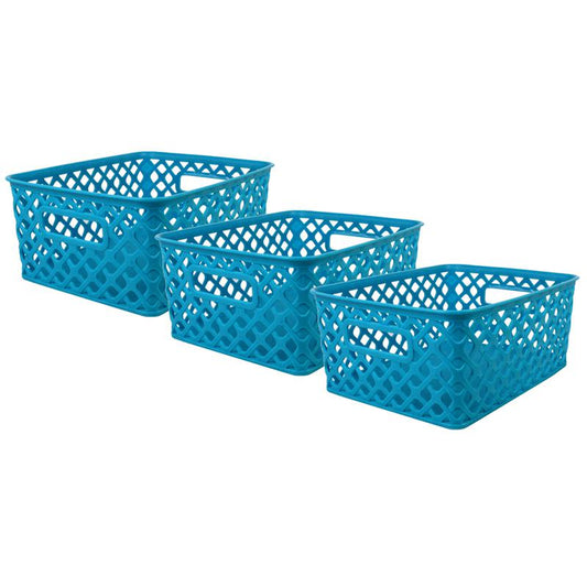 Woven Basket, Small, Turquoise, Pack of 3