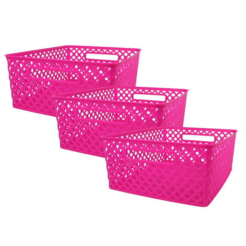 Woven Basket, Medium, Hot Pink, Pack of 3