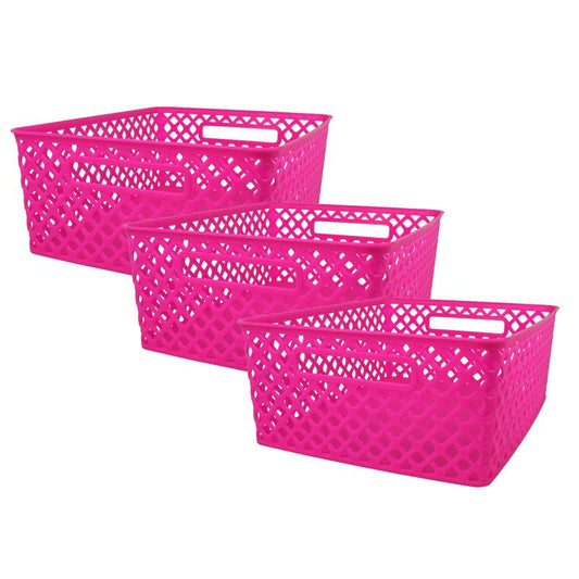 Woven Basket, Medium, Hot Pink, Pack of 3