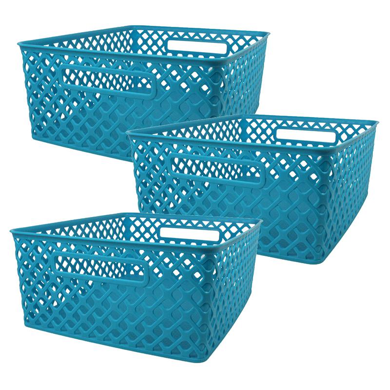 Woven Basket, Medium, Turquoise, Pack of 3