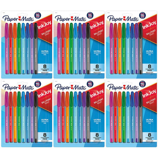 InkJoy 100ST Ballpoint Pens, Medium Point, Assorted Ink, 8 Per Pack, 6 Packs