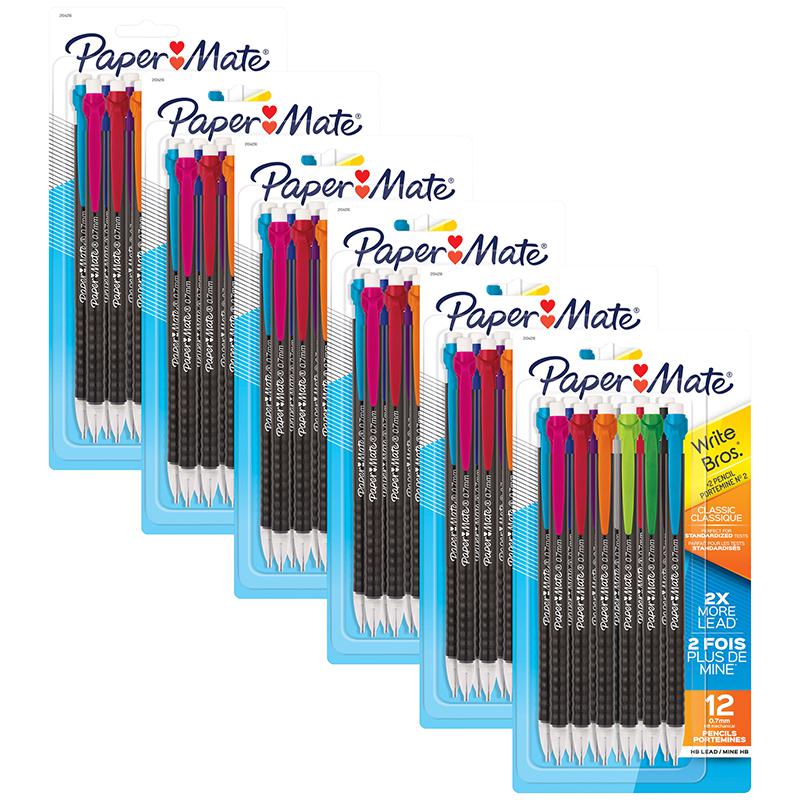 Write Bros Mechanical Pencil, 0.7mm, Assorted, 12 Per Pack, 6 Packs