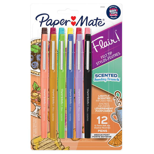 Flair, Scented Felt Tip Pens, Assorted Sunday Brunch Scents, 0.7mm, 12 Count