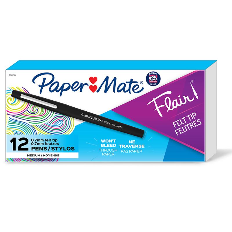 Flair Pens, Medium, Black, Box of 12