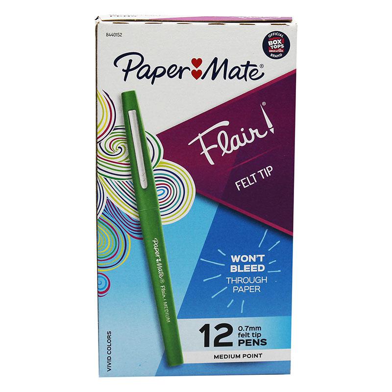 Flair Pens, Medium, Green, Box of 12