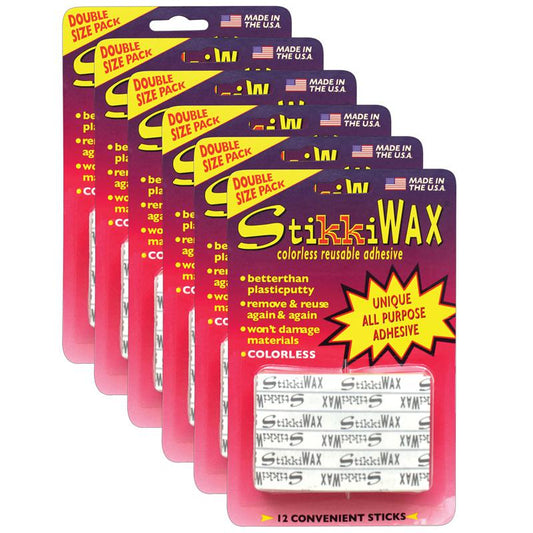 StikkiWAX Adhesive Bars/Sticks, 12 Per Pack, 6 Packs