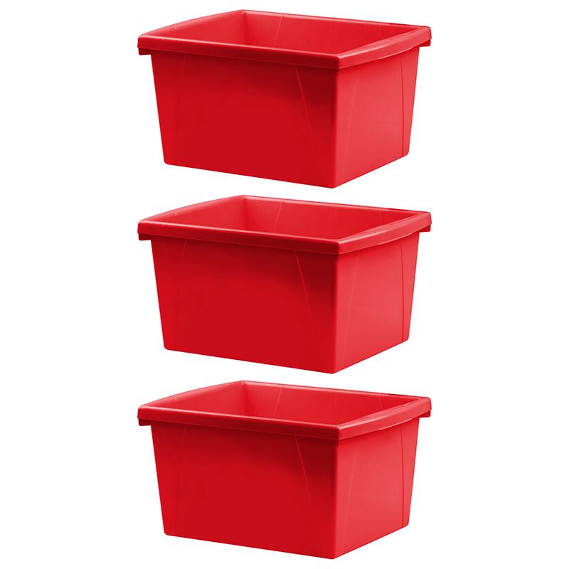 4 Gallon Storage Bin, Red, Pack of 3