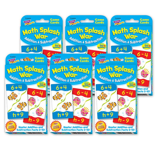 Math Splash War Addition & Subtraction Challenge Cards, 6 Packs