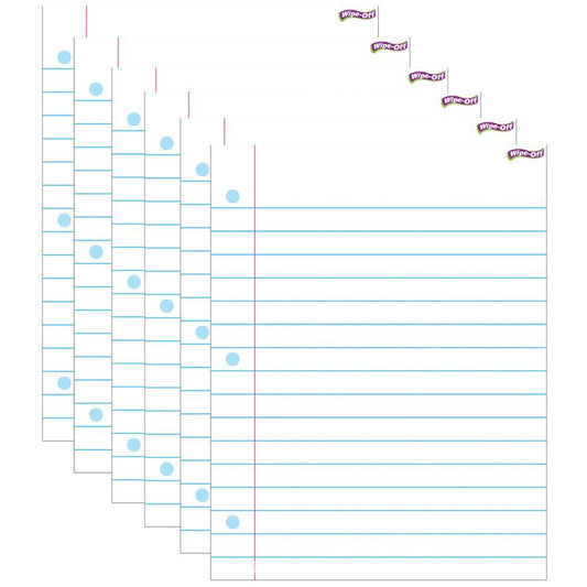 Notebook Paper Wipe-Off Chart, 17" x 22", Pack of 6