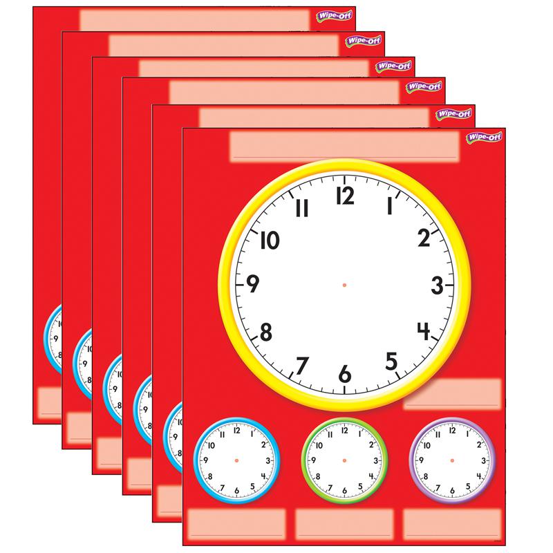 Clocks Wipe-Off Chart, 17" x 22", Pack of 6