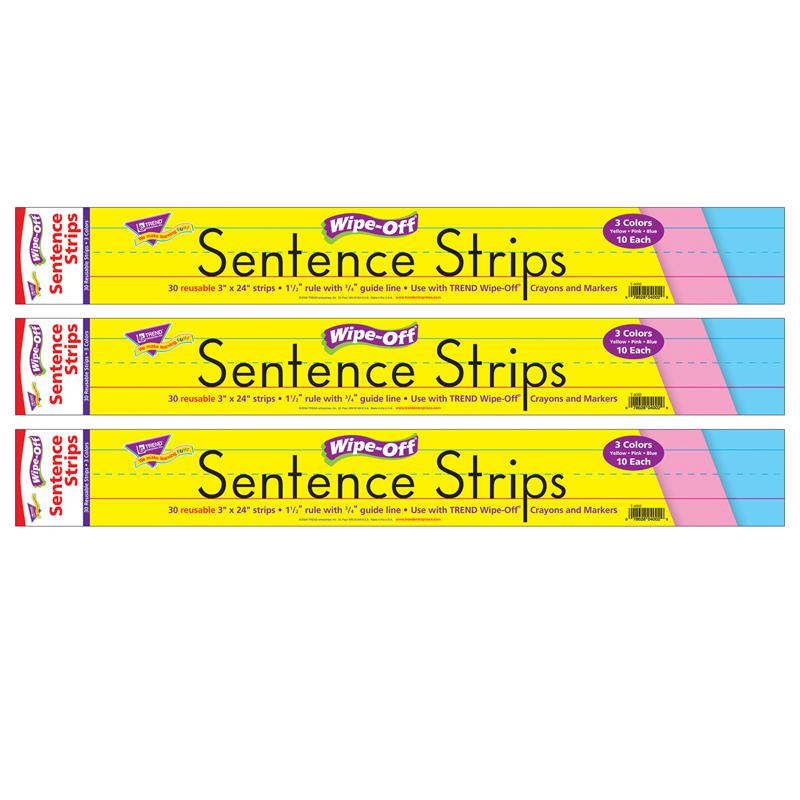 Multicolor Wipe-Off Sentence Strips, 24", 30 Per Pack, 3 Packs