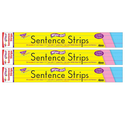 Multicolor Wipe-Off Sentence Strips, 24", 30 Per Pack, 3 Packs