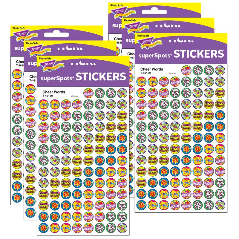 Cheer Words superSpots Stickers, 800 Per Pack, 6 Packs