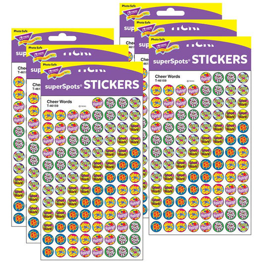 Cheer Words superSpots Stickers, 800 Per Pack, 6 Packs